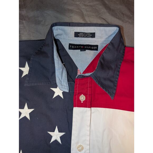 Tommy Hilfiger American Flag Embroidered Stars Button Down Shirt Medium - Picture 2 of 5